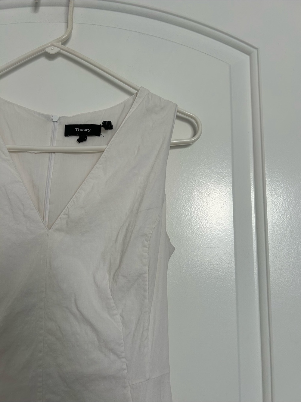 Theory Seamed V-Neck White Linen Blend Midi Dress Size 4 chic preppy summer - Picture 14 of 16